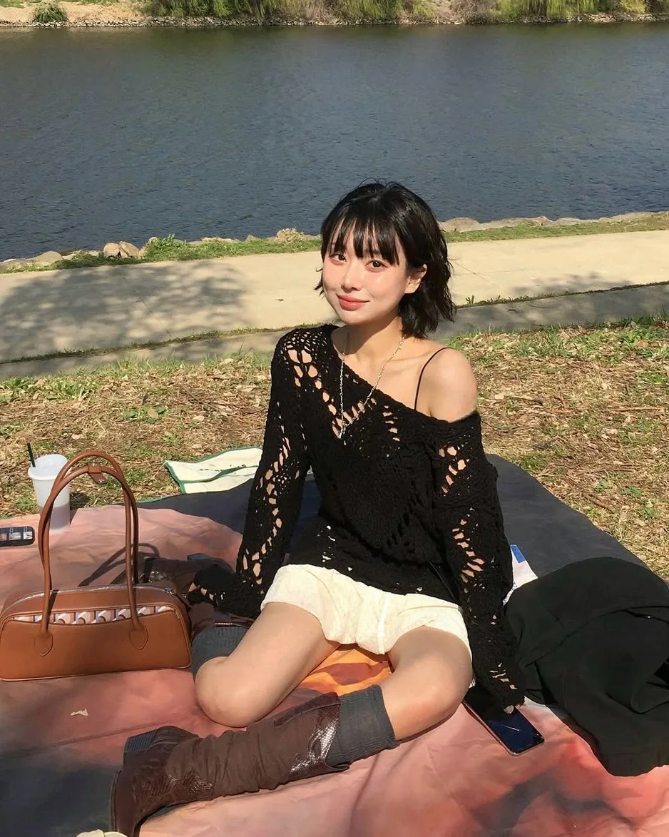 

Вязаный свитер с ажурным узором, свободный крой, для женщин, 100% хлопок, повседневный стиль, длинный рукав, круглый вырез, свитер