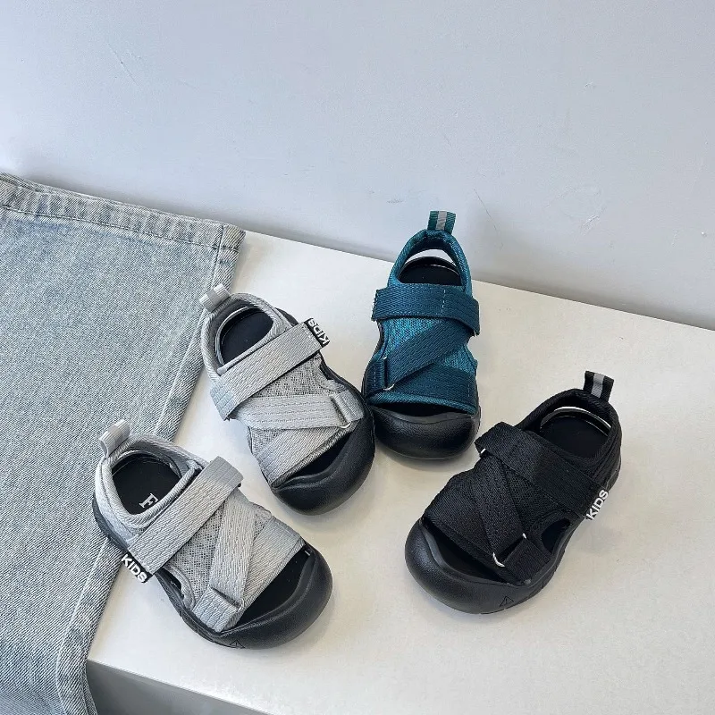 Summer Children Mesh Breathable Walking Sandals Kids Closed-Toe Soft Sole Beach Shoes Boys Girls Outdoor Casual Sandals Slippers