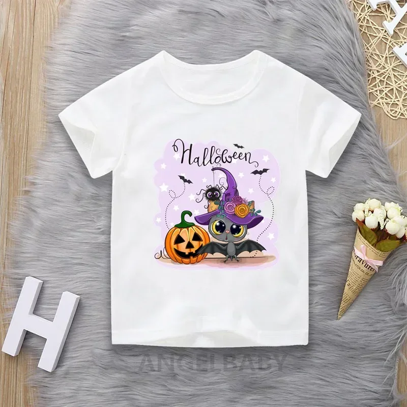 Bambini Halloween Pipistrello Zucca Boo Cartoon T-shirt Ragazze Ragazzi Divertenti Vestiti per bambini carini Bambini Estate Top Tshirt