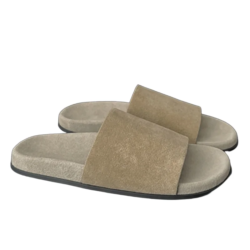 Withered Summer Shoes Nordic Minimalist Cow Suede Leather Slippers For Outdoor Wear Lazy Flat Slippers Sandals For Women