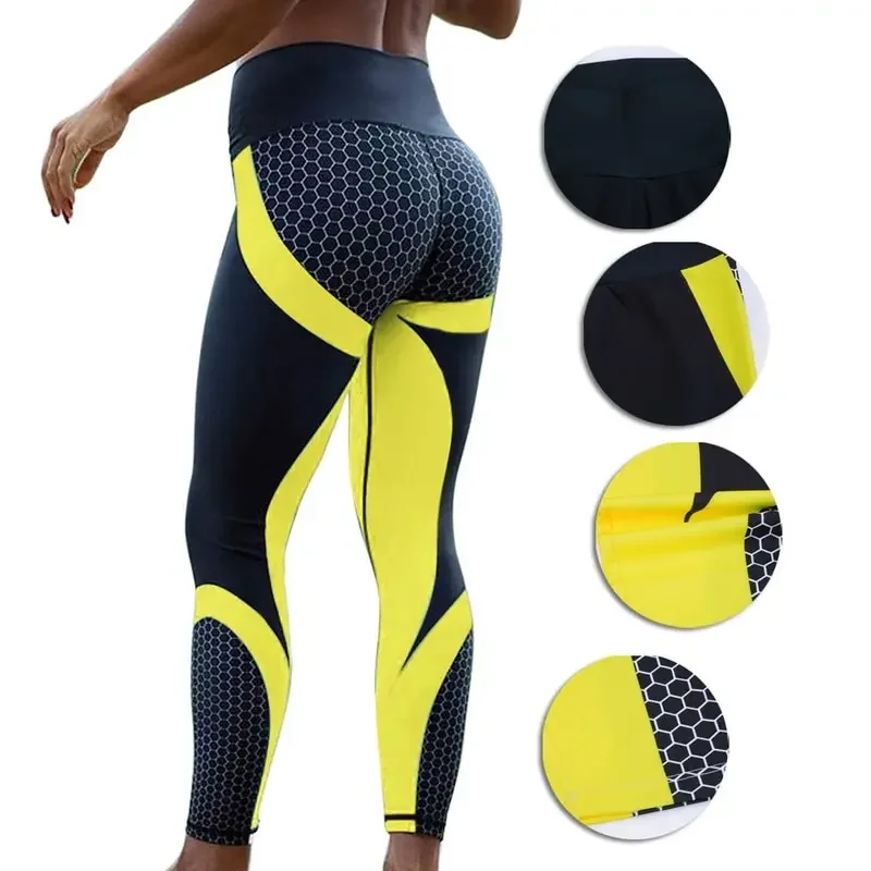 Sport Women Fitness Running Yoga Pants Honeycomb Printed Women\'s Push Up Sport Leggings Professional Leggins Tights Trousers