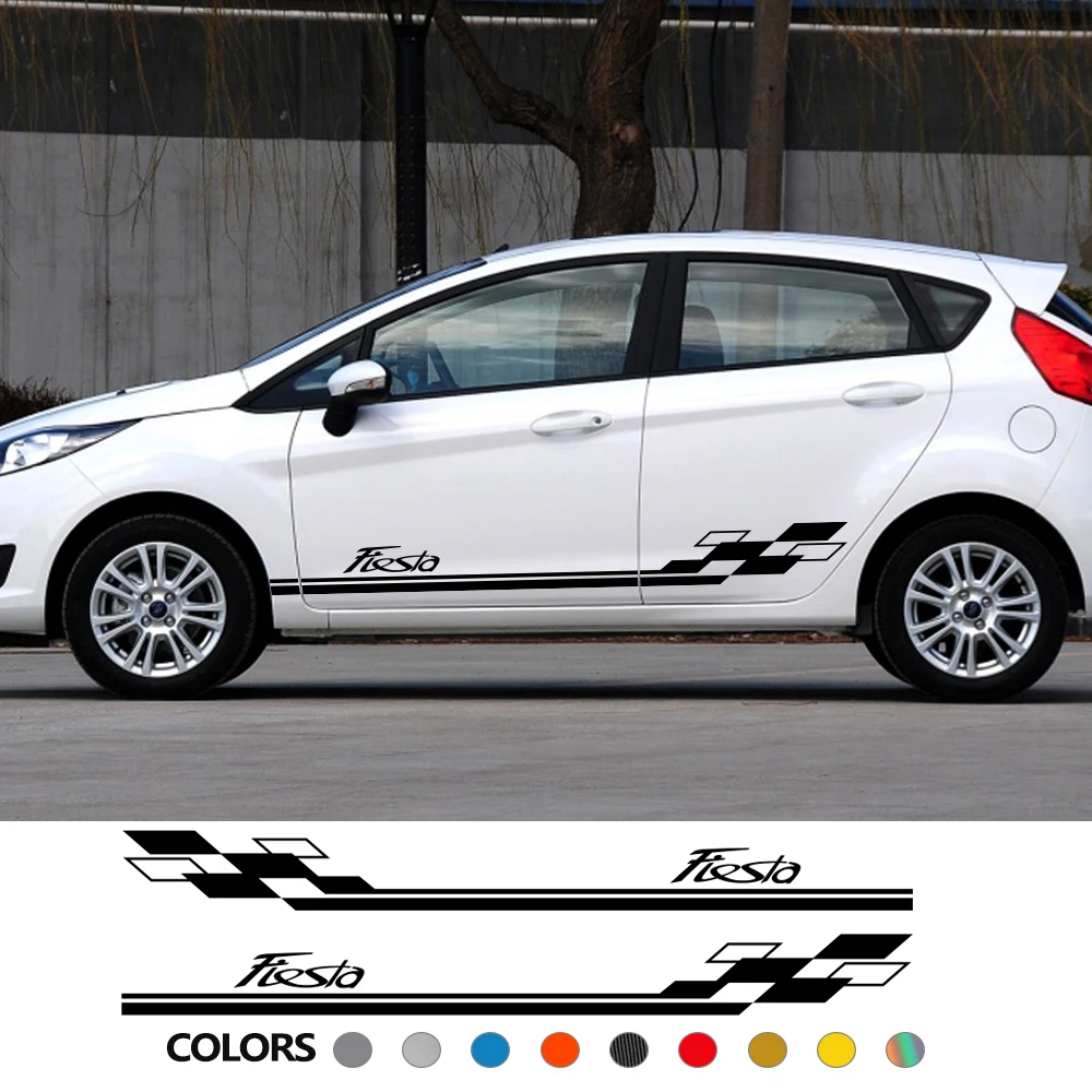 

2PCS Car Door Side Skirt Stickers For Ford Fiesta MK6 MK7 Mk8 6 7 ST Vinly Film Decals Line Graphics Auto Tuning Accessories