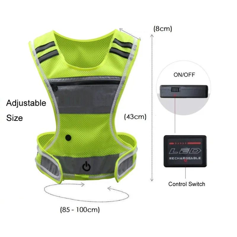 LED Light Up Sportswear Mesh Fabric Outdoor Sports Running Cycling Protective Gear High Visibility Reflective Trim Breathable