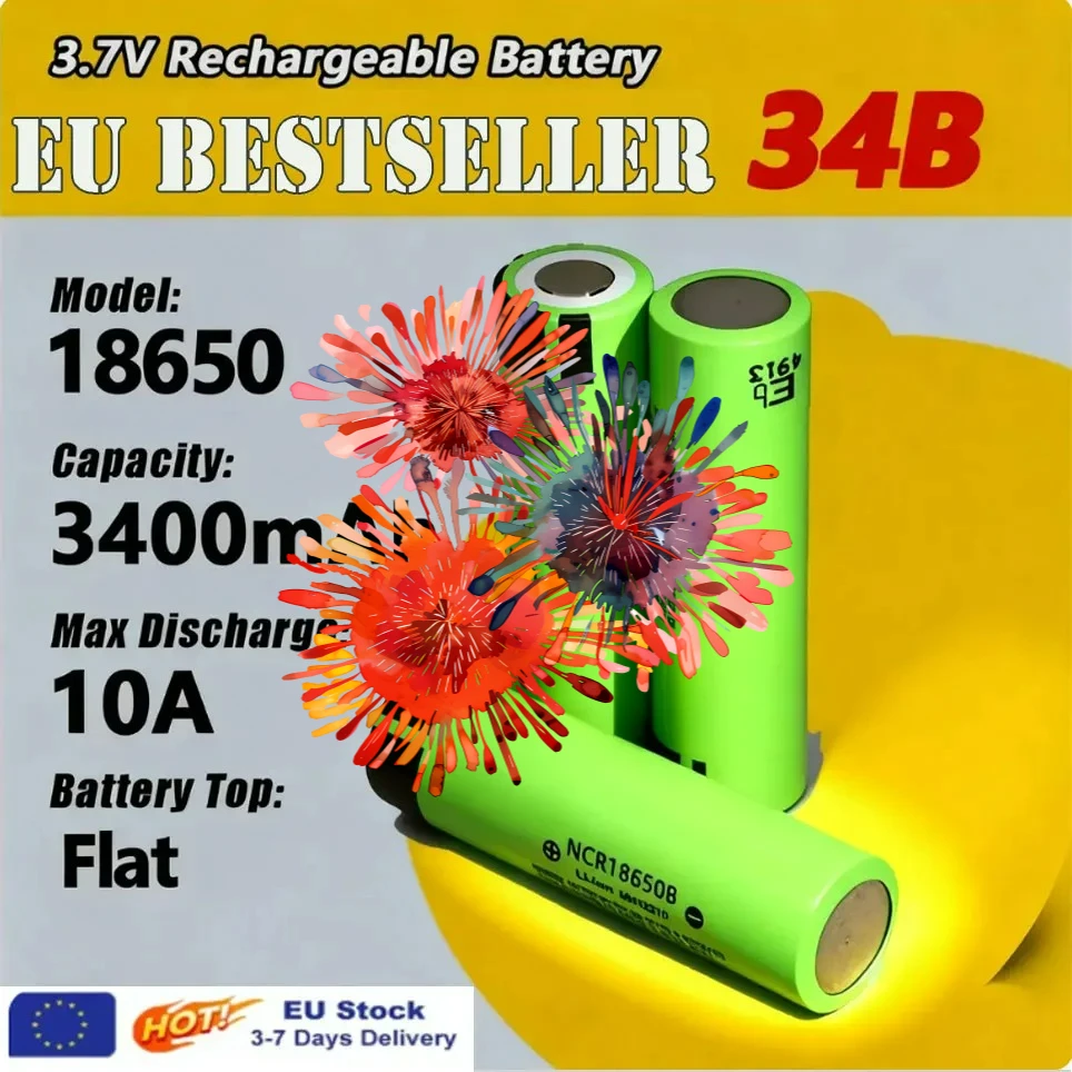

INR18650-34B 3400mAh 3.7V 20A rechargeable 18650 lithium-ion battery toy electric tool flashlight, fast shipping