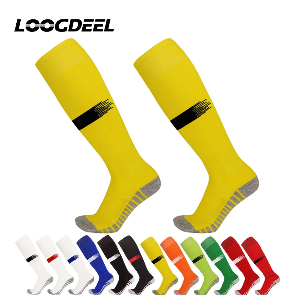 

Loogdeel 1Pair Mens Anti Slip Grips Football Soccer Socks Non Skid Over the Calf Baseball Rugby Thick Cushion Athletic Socks