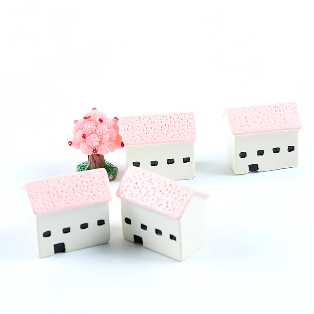

4Pcs Moss Microlandschaft House Ornaments Resin Castle Church Colorful Small Scenery Decorations for Store Desktop Bonsai