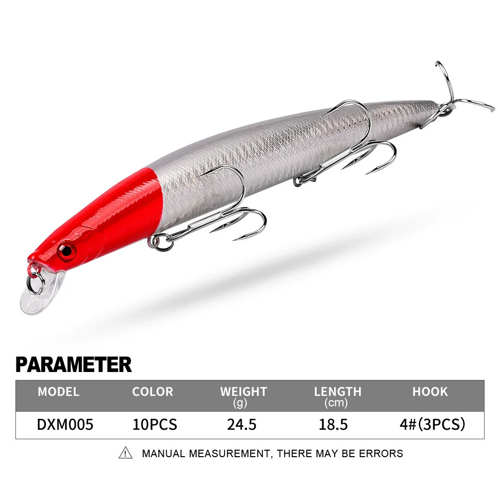 

PROBEROS 1pcs Fishing Lure 24.5g 18.5cm Hard Artificial Minnow Lure 10 Color Crankbait Fishing Baits 4# Treble hook DXM005