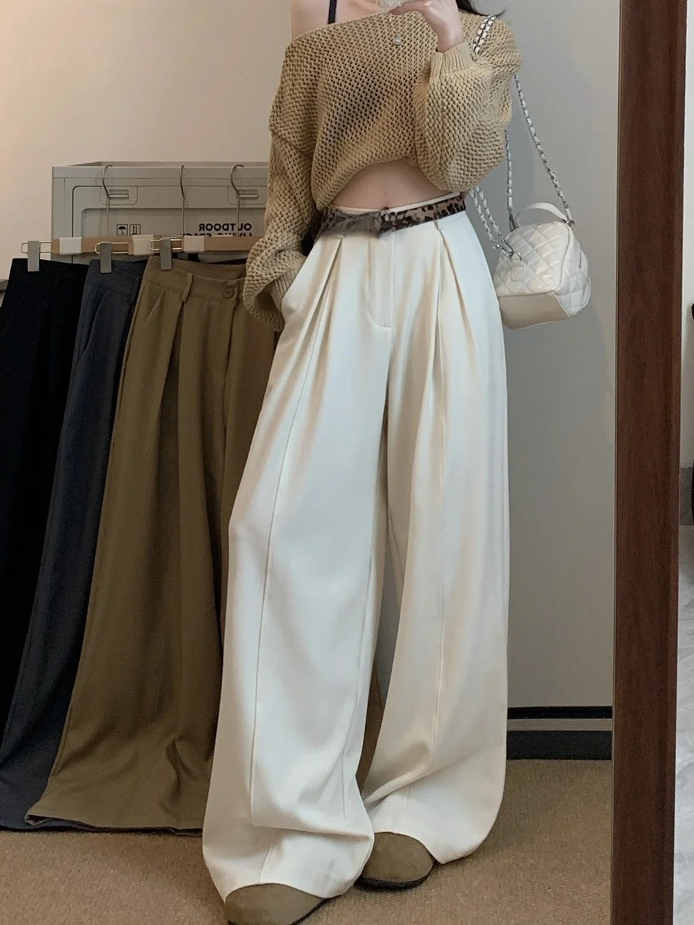 

High Waist Wide Leg Suit Pants Women's Spring Autumn Loose Design Casual Drapey Floor Length Trousers Fashionable Ladies' Pants