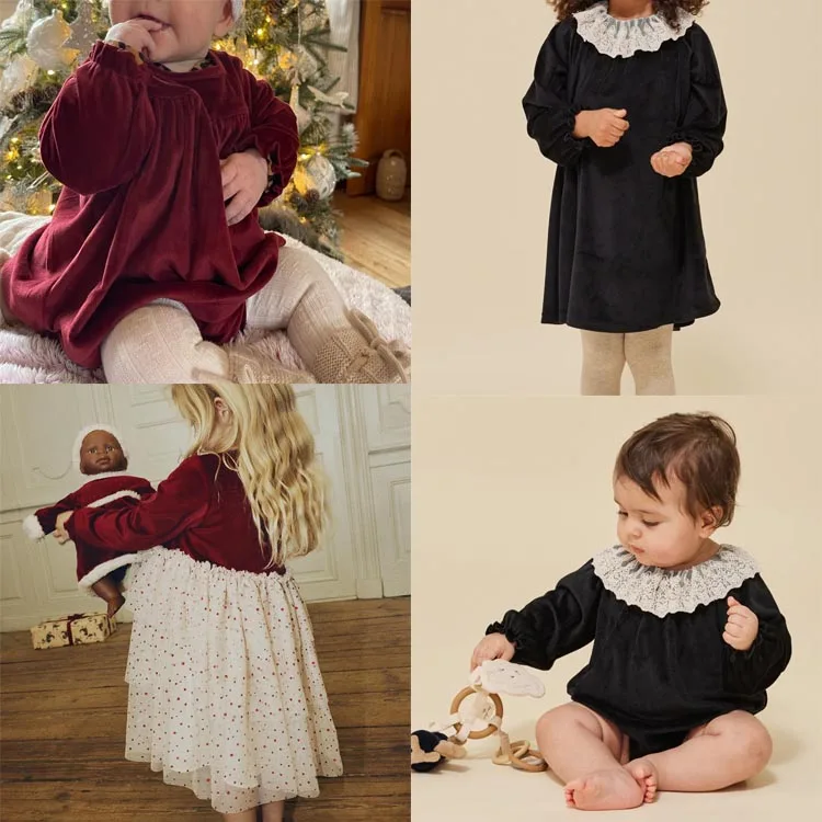 2026 Christmas KS Girls Long Sleeved Princess Velvet Dress Toddler Kids Christmas Outwear Newborn Romper Carnival Party Children