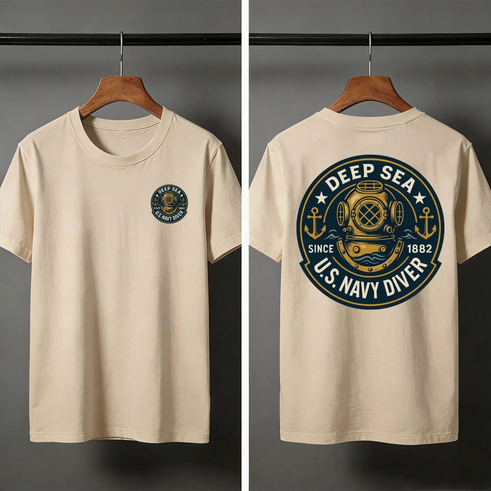 Deep Sea Diver Emblem Sommer-T-Shirt für Herren im Militärstil, Freizeitkleidung, Strand- und Outdoor-Aktivitäten, Taucherkleidung, Hemden