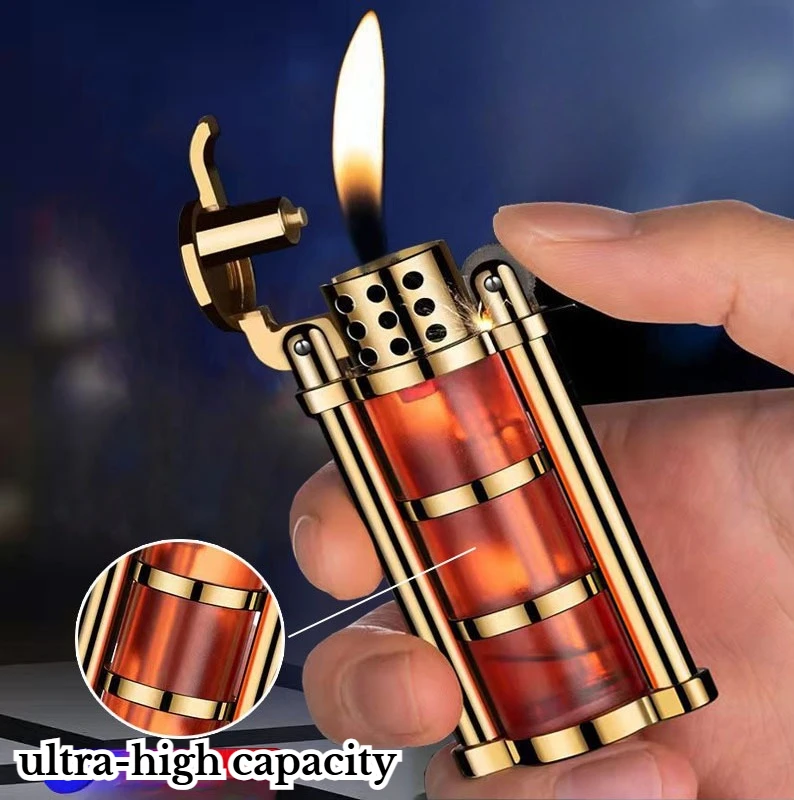 Transparent Grinding Wheel Old-fashioned Retro Lighter Inflatable Classic Windproof Open Flame Lighter Cigarette Accessory Gift