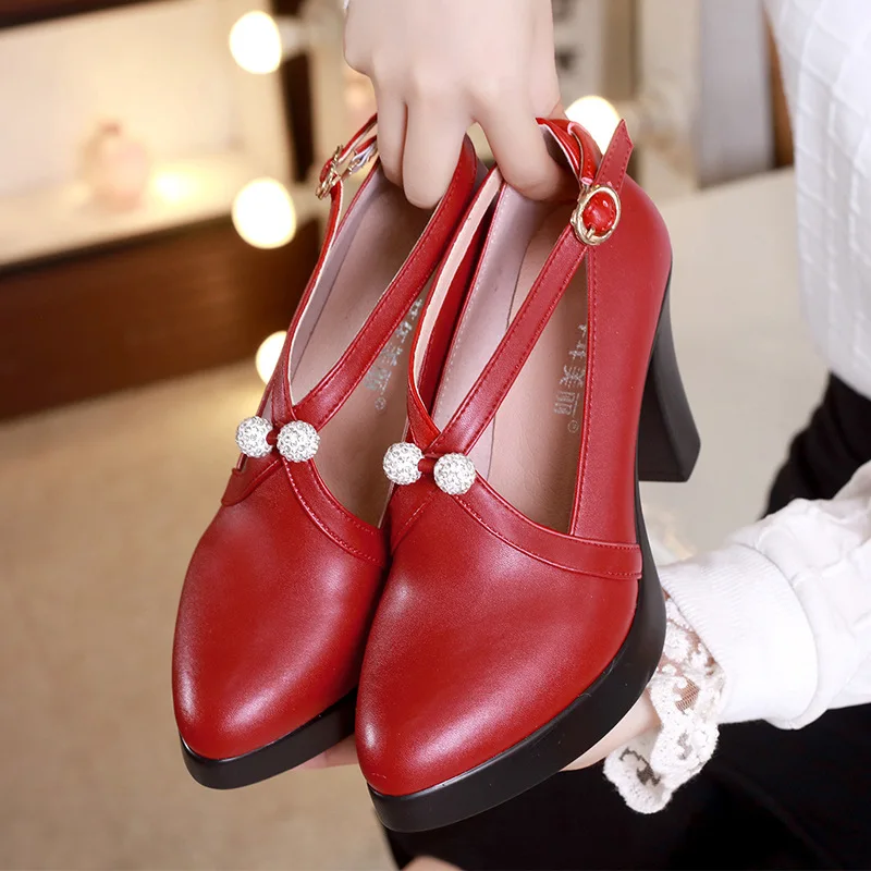 

Plus Size 33-43 Women's Shoes with Heels 8.5cm 2022 Spring Genuine Leather Shoes Women Pumps High Heels Office Lady Shoes