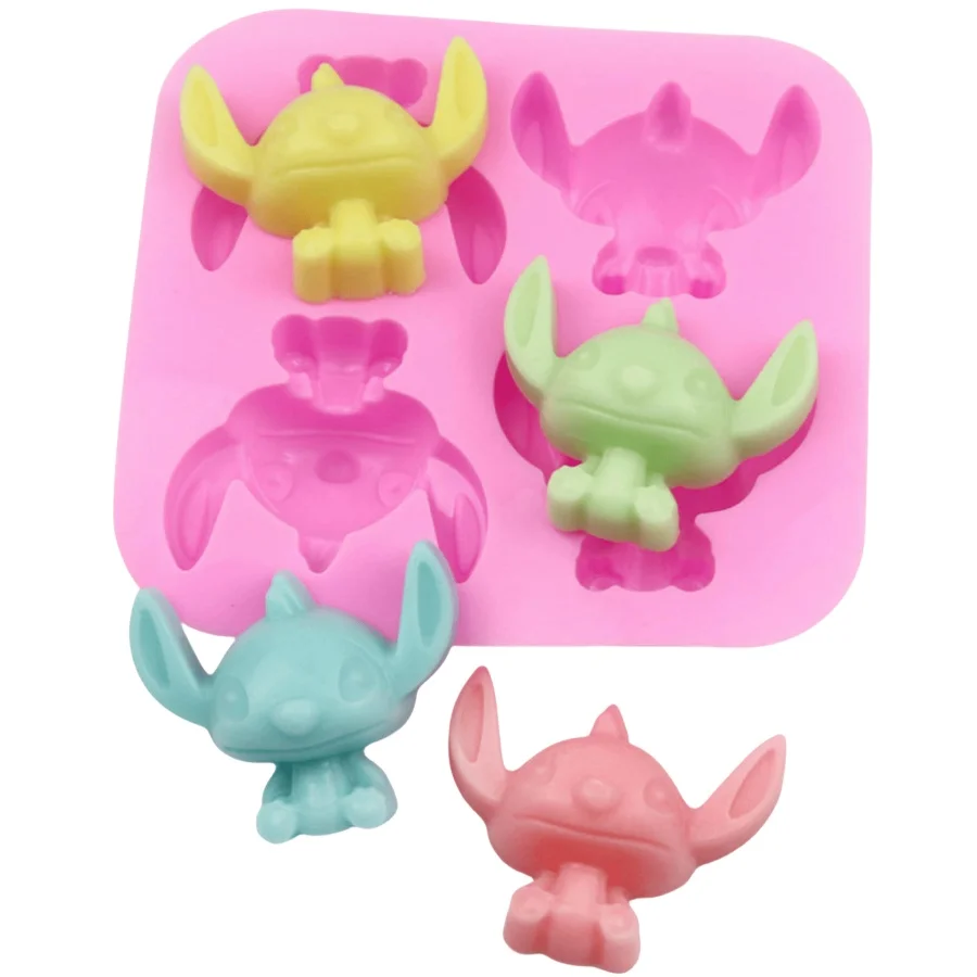 4 Stück Stitch Mickey Pooh Silikonform für Kekse, Schokolade und Süßigkeiten, perfekt für DIY-Geburtstagskuchen-Dekorationen, Geschenke