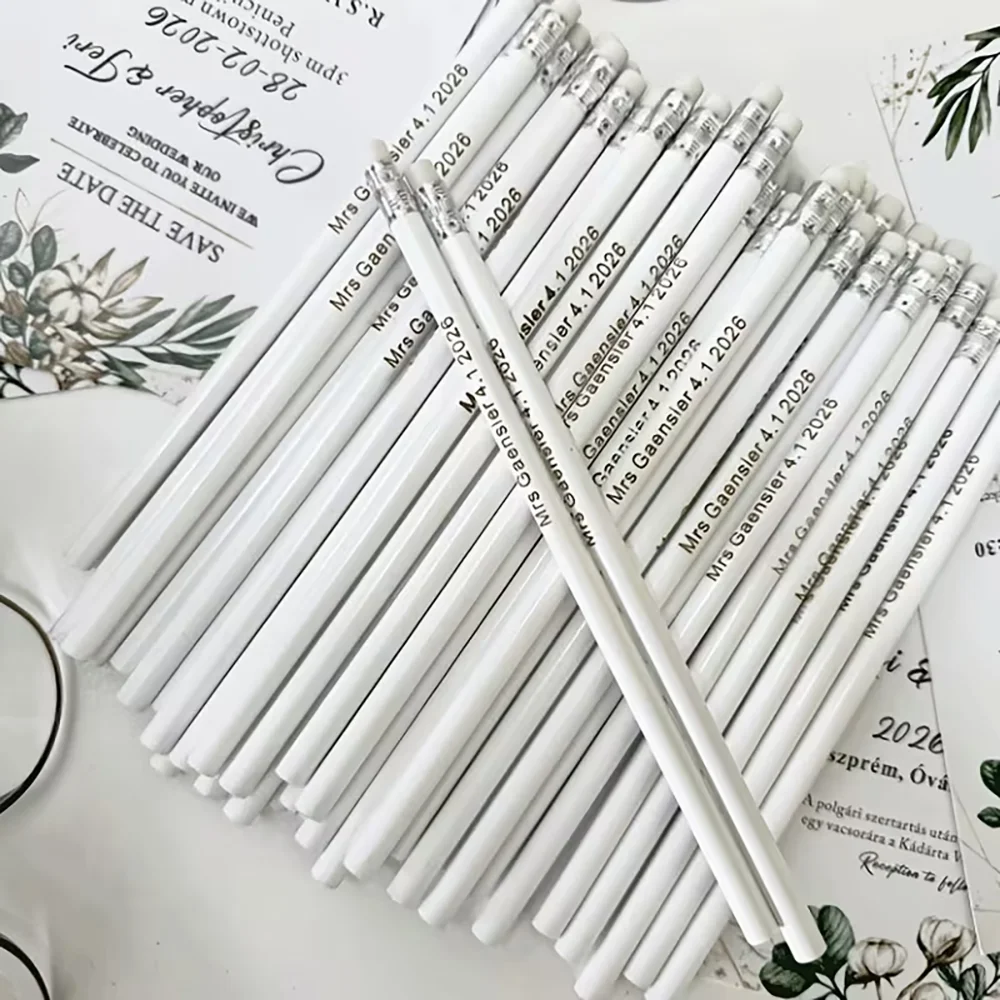 20, 30, 50, 70, 100 pieces of personalized custom white pencils, white pencils with erasers, white pencils HB, designer, simple white wooden pencils for office use, white drawing pencils, unbreakable lead, wooden pencils.