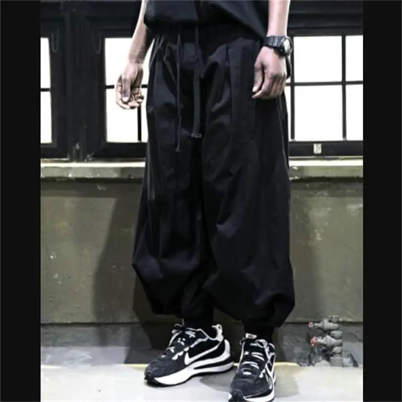 Big fashion men's new summer solid color lace up loose legging trend knickerbockers Harem Pants elastic waist fashion