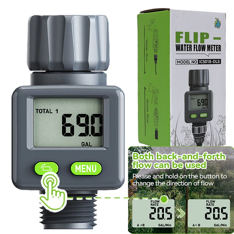 Water Flow Meter Measure Gallon/Liter Consumption and Flow Rate for Garden Hose Watering RV Water Tank Filling Lawn Sprinkler