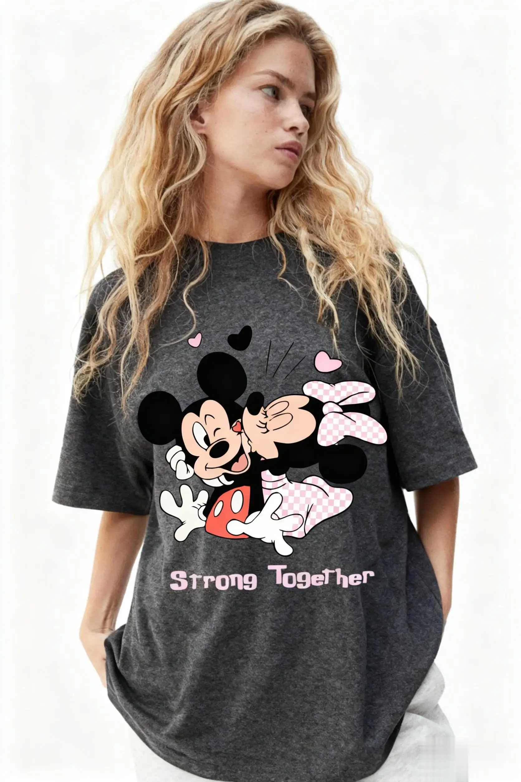 ユニセックスミッキーミニープリント Tシャツ男性女性特大ヴィンテージディズニーグラフィックトップカジュアル半袖 Tシャツストリート夏新