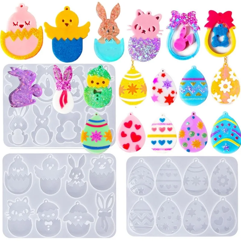 DIY Animal Easter Egg Earring Silicone Mold White Rabbit Cat Pendant Tagging Keychain Necklace Resin Epoxy Mold Jewelry Handmade