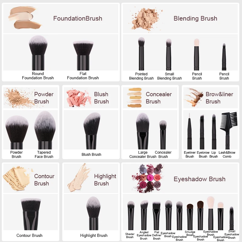 DUcare Makeup Brushes Professional Powder Foundation Eyeshadow Make Up Brushes Set Synthetic Goat Hair Cosmetic Brushes with Bag