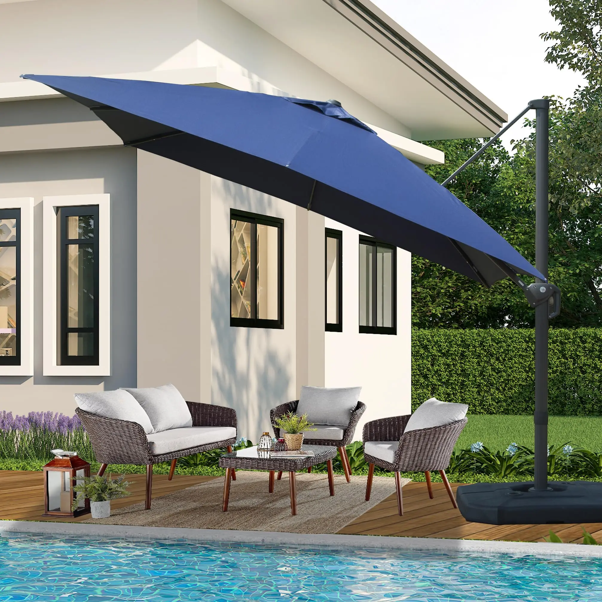 

Aluminum 360° Rotation Square Offset Sun Shade Umbrella Windproof Cantilever Patio Umbrella For Outdoor Deck Backyard Garden
