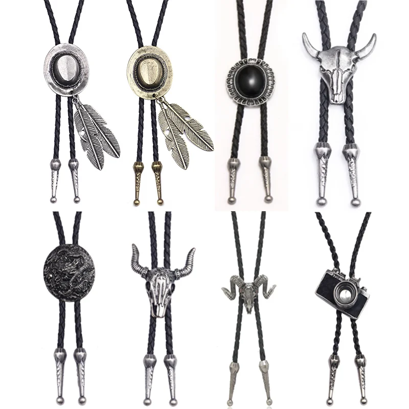 Vintage Cowboy Jazz Hat Alloy mens bolo tie Men Women Leather Rope Long Necklace Sweater Chain shirts Bolo Tie Men Accessories