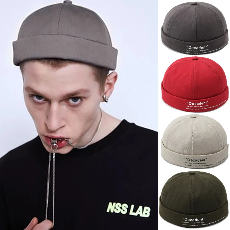 2023 New Brimless Skullies Cap Letter Printing Beanie Men\'s Caps Fashion Hip Hop Hats Solid Color Hats For Men Street Dome Hats