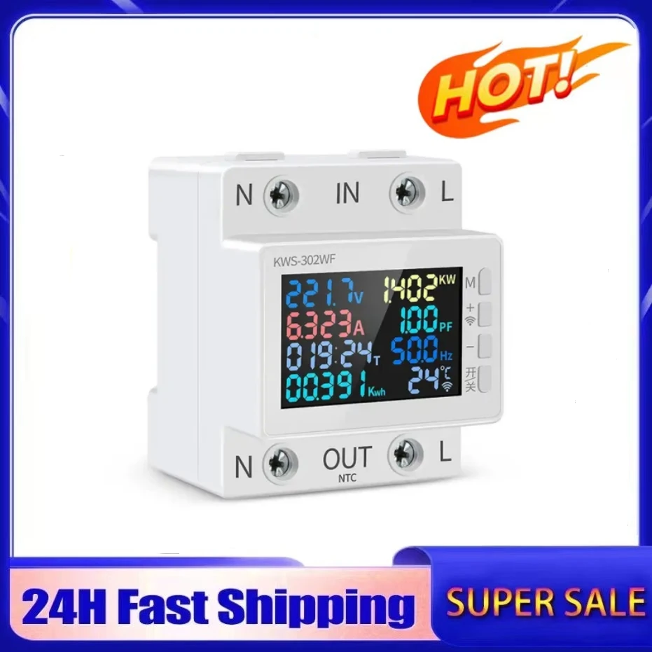 KWS-302 WiFi Smart Power Meter Over Under Voltage Protector Switch Current Voltage Monitor Relay Value Settable Circuit Breaker