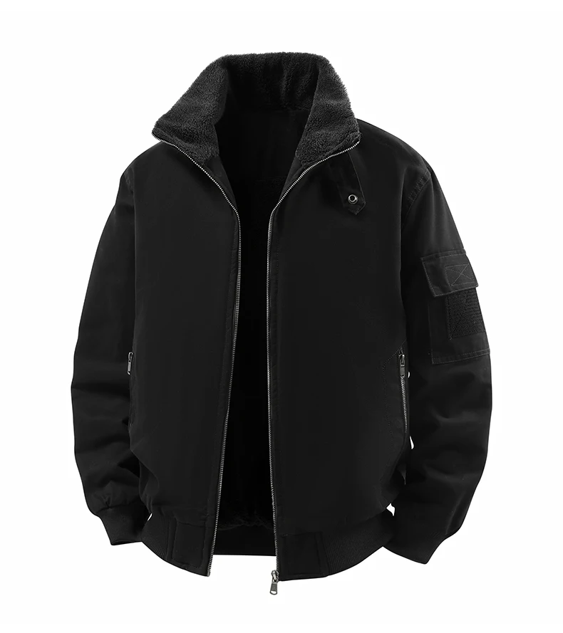 Male Reversible Washed Pure Cotton Fleece Lined Thick Jacket Multi Pocket Stand Collar Workwear Business Coat For Middle Aged