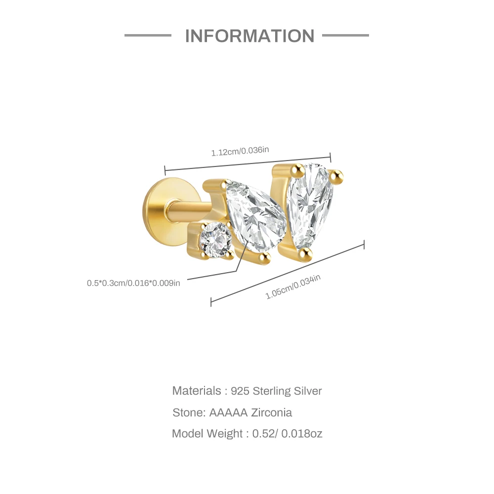 CANNER 925 Sterling Silver 1PC Marquise Zirconia Stud Earrings For Women Ins Minimalism Luxury Earrings For Wedding Gift