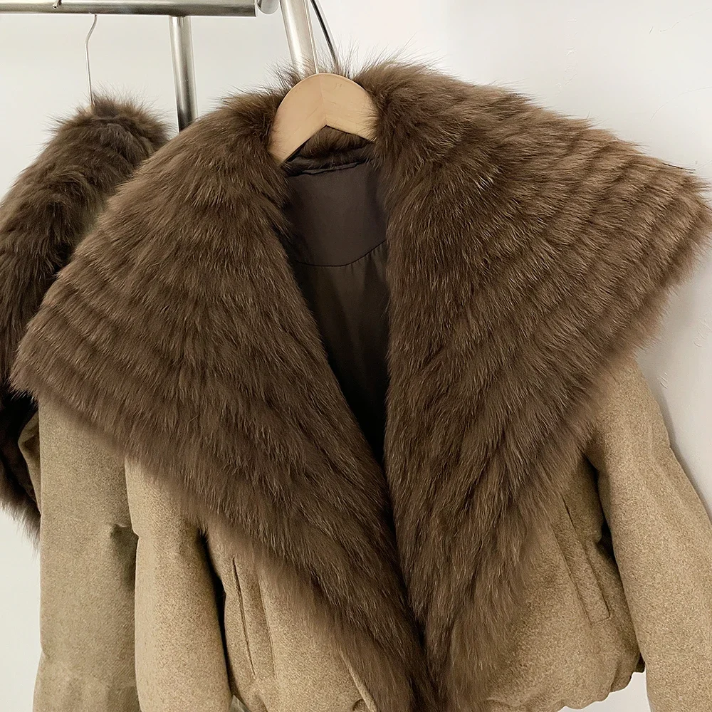 OFTBUY Duck Down Coat with Matching Gloves New Winter Warm Outerwear with Real Fox Fur Women Luxury Wool Blend Puffer Jacket