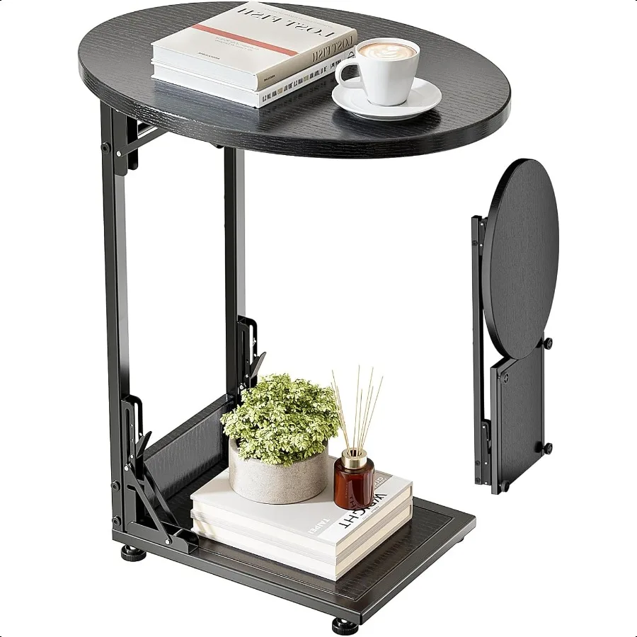 

Folding Side Table End Couch Tables CShaped End Table for Living Room Small End Table for Bedroom Coffee Table Black