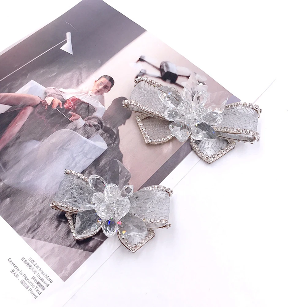 

2Pcs Rhinestone Shoes Decor Crystal Glass Flower Mesh Bowknot Ornament Accessories For Diy Lady Wedding Footwear
