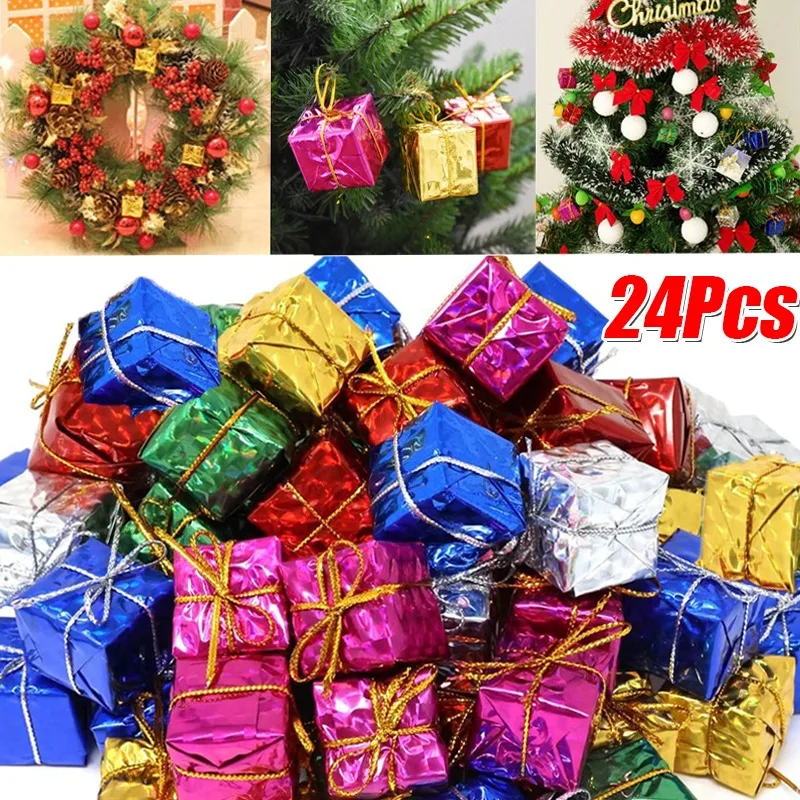 24/12/6Pcs Mini Present Boxes Christmas Ornaments Foam Gift Box Xmas Tree Hanging Pendant Multicolor New Year Party Decoration