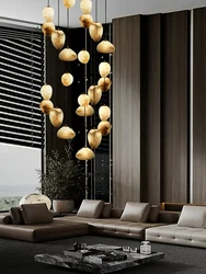 Natural Marble Series Chandelier LED Home Lamps Living Room Lustre Alabaster Hanging Light Suspension Luminaire High-end