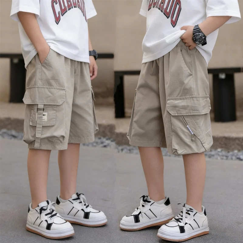 Summer Kids Loose Thin Shorts Boys High Street Casual Sports Shorts Quick Drying Breathable Black Khaki Short Pants 2026 New