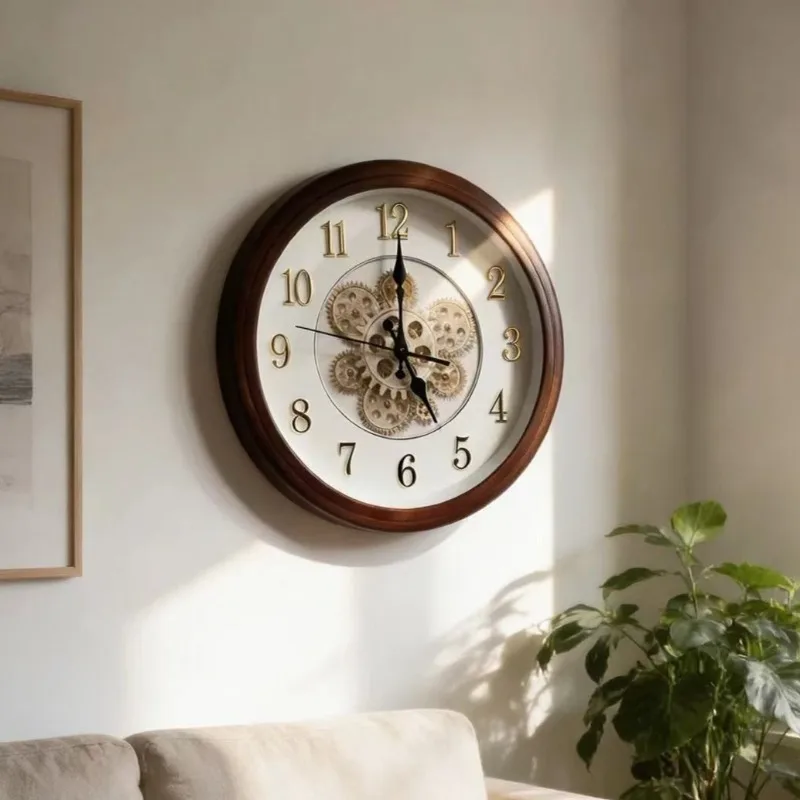 Vintage Wall Clock Wooden Frame Creative Walls Clocks Elegant Bedroom Ornaments Walls Clock Luxury Room Mute Wall Clocks