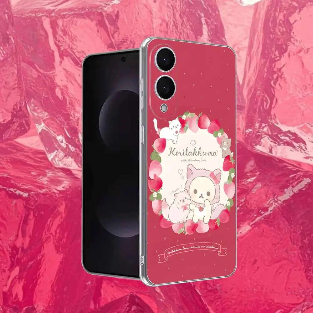 R-RilakkumaS 귀여운 곰 전화 케이스 삼성 S30,23,21,22,20, FE,Lite,S10,9,8,7 PIus Note20ultra 투명 소프트