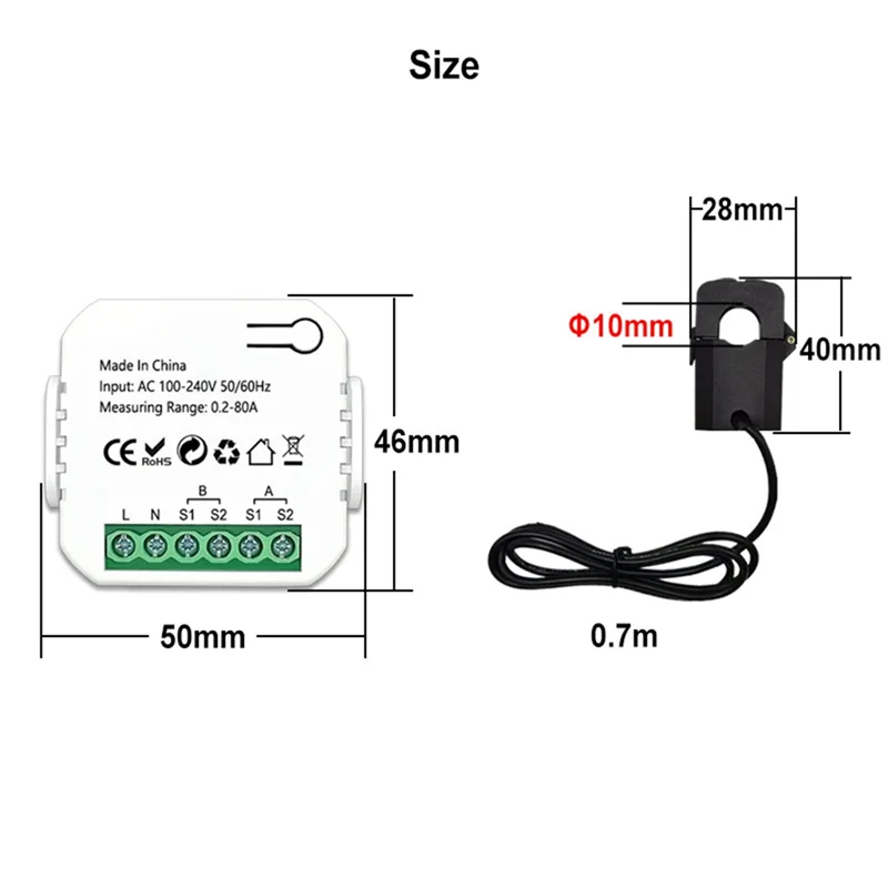 AC56-Tuya Smart 2 Way Wifi Energy Meter Bidirection Monitor Solar Produced And Consumed Power Meter + Clamp App AC110V 240V (2CT