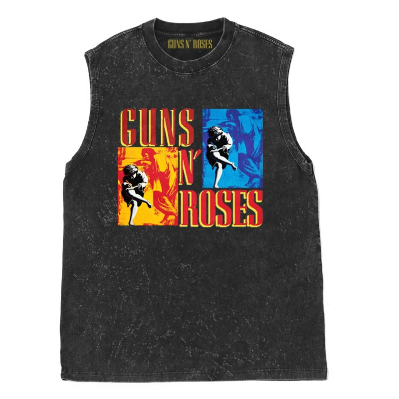 100% Cotton Guns N Roses Vintage American Vintage Rock Wash Old Sleeveless Vest T-shirt Tank Tops Gym Clothing