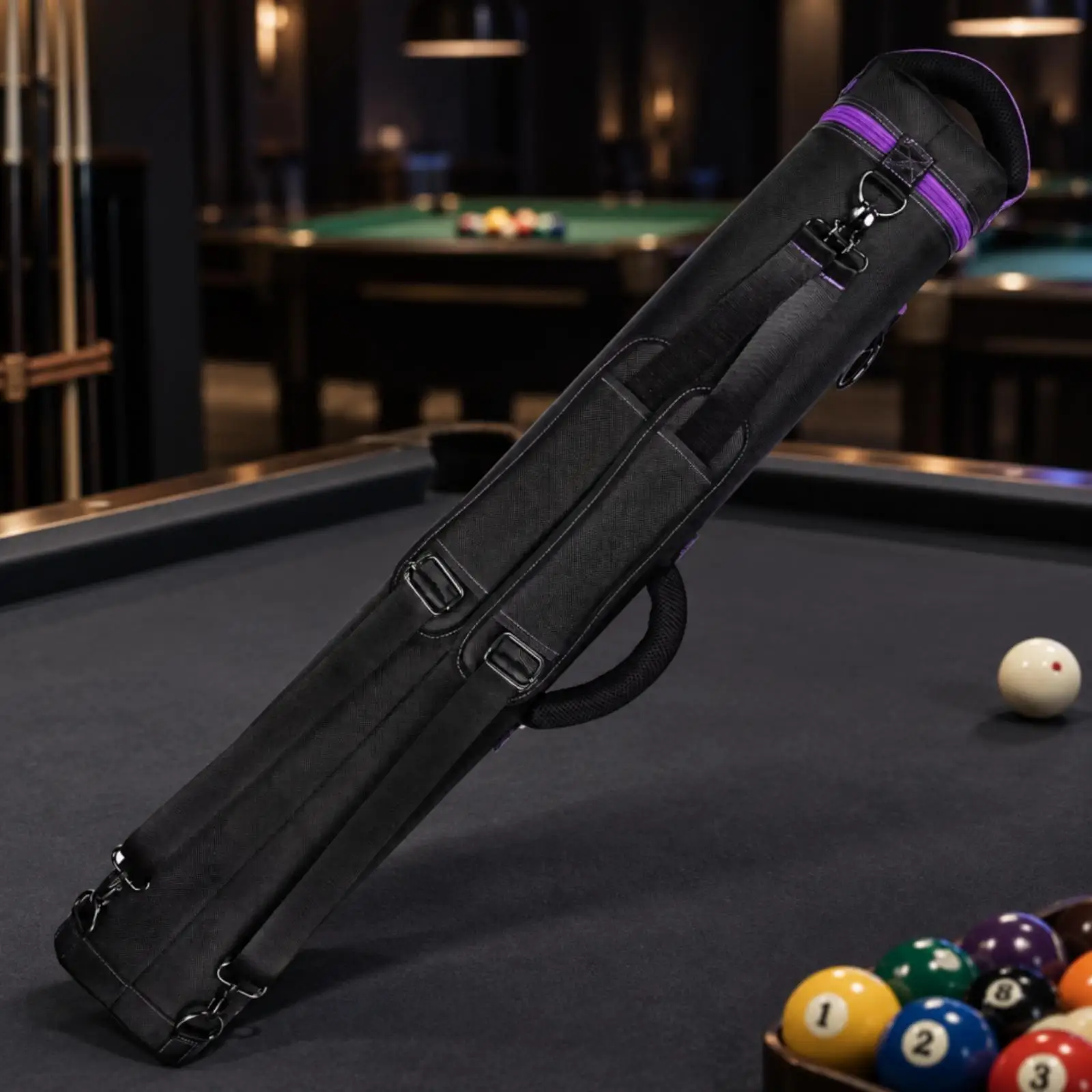 Nylon Pool Cue Carry Case for 12 Billiard Sticks with Padded Lining and Detachable Strap