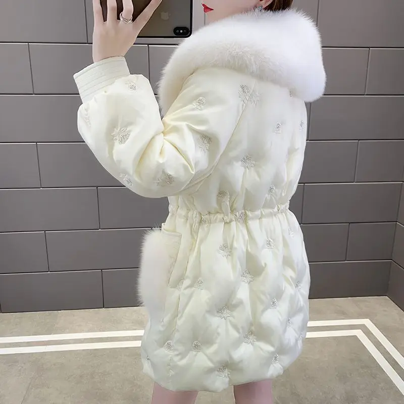 Große Pelz Kragen Pelz Winter Neue Medium und Lange Parker Taille Dünne Warme Unten Baumwolle Kleidung frauen Mantel Temperament pendeln Mantel