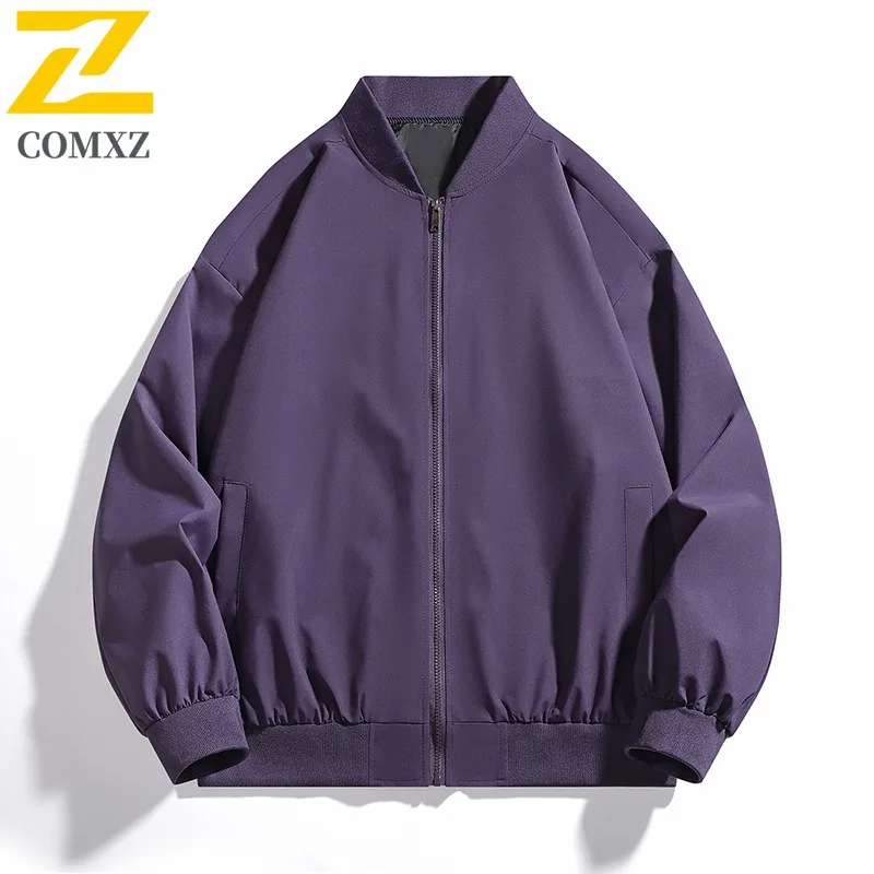 

COMXZ 2025 American Stand Collar Jacket Men Loose Fit Windproof Fashion Trendy Top Autumn Cardigan solid color Coat Casual Wear