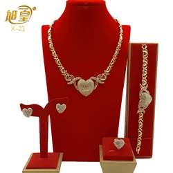 XUHUANG XOXO Women Necklace Set 18K Gold Color Bride Love Crystal Wedding Necklace Earrings Bracelet Ring Jewelry Set Party Gift