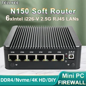 Perute Lunak Intel N150 6 Lan i226-V 2.5 G PC Mini Tanpa Kipas COM HD DP USB Tipe-C Alat Firewall pfSense Komputer OPNsense ESXi 8 esxi penjualan terbaik - №