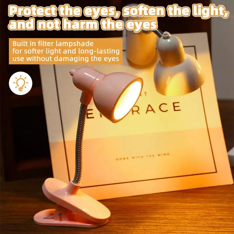 1pc Mini LED Flexible Night Light Adjustable Clip-On Study With Clip Desk Durable Lamp Battery Powered Light Bedroom Reading