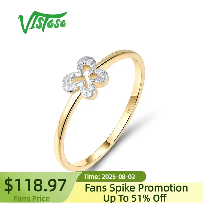 

VISTOSO Genuine 14K 585 Yellow Gold Ring For Women Sparkling Diamond Simple Stacked Flower Wedding Engagement Gifts Fine Jewelry
