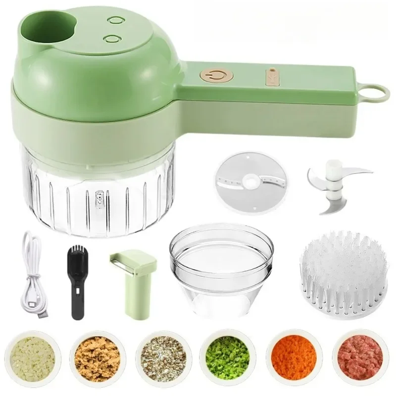 USB Wireless Electric Vegetable Slicer Cutter Handheld Food Chopper Meat Grinder Machine 4 In 1 Garlic Masher for Kitchen