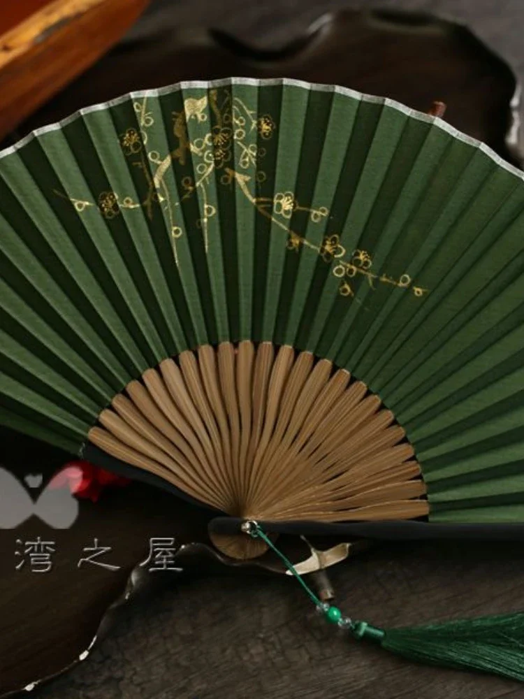 Chinese style 7 inch male and female fan hand-painted golden bamboo forest summer hanfu folding fan daily use