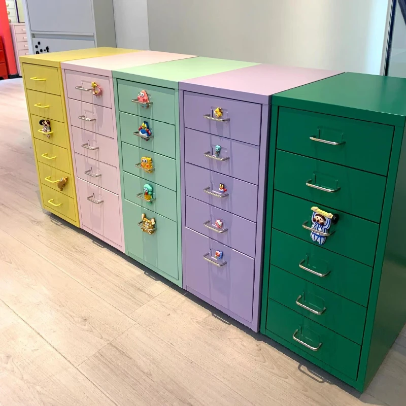 

Drawer cabinet Same dopamine wrought iron chest Office Multi-layer desk Cream bedside storage