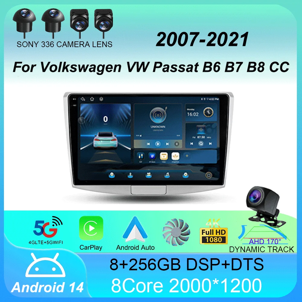 

Car Radio Android 14 GPS For Volkswagen VW Passat B6 B7 B8 CC 2007 - 2021 Carplay Auto Navigation 2 Din Player DVD Video Stereo